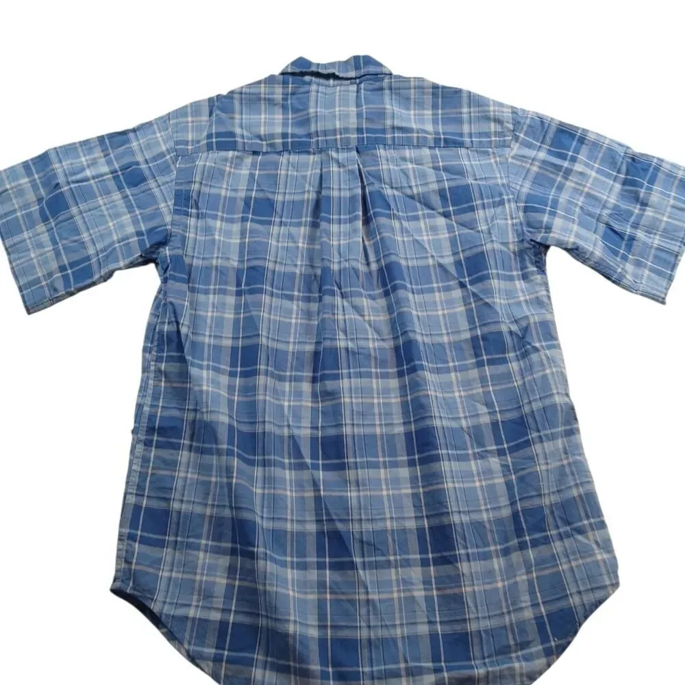 Stylish RALPH LAUREN Boys Blue Plaid Short Sleeve Dress Shirt - Size: Small/8